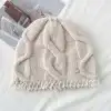 100% pure wool knitted cap for women's autumn and winter new style, making the face look smaller, warm and ear-protecting solid color twisted cold cap Item Picture